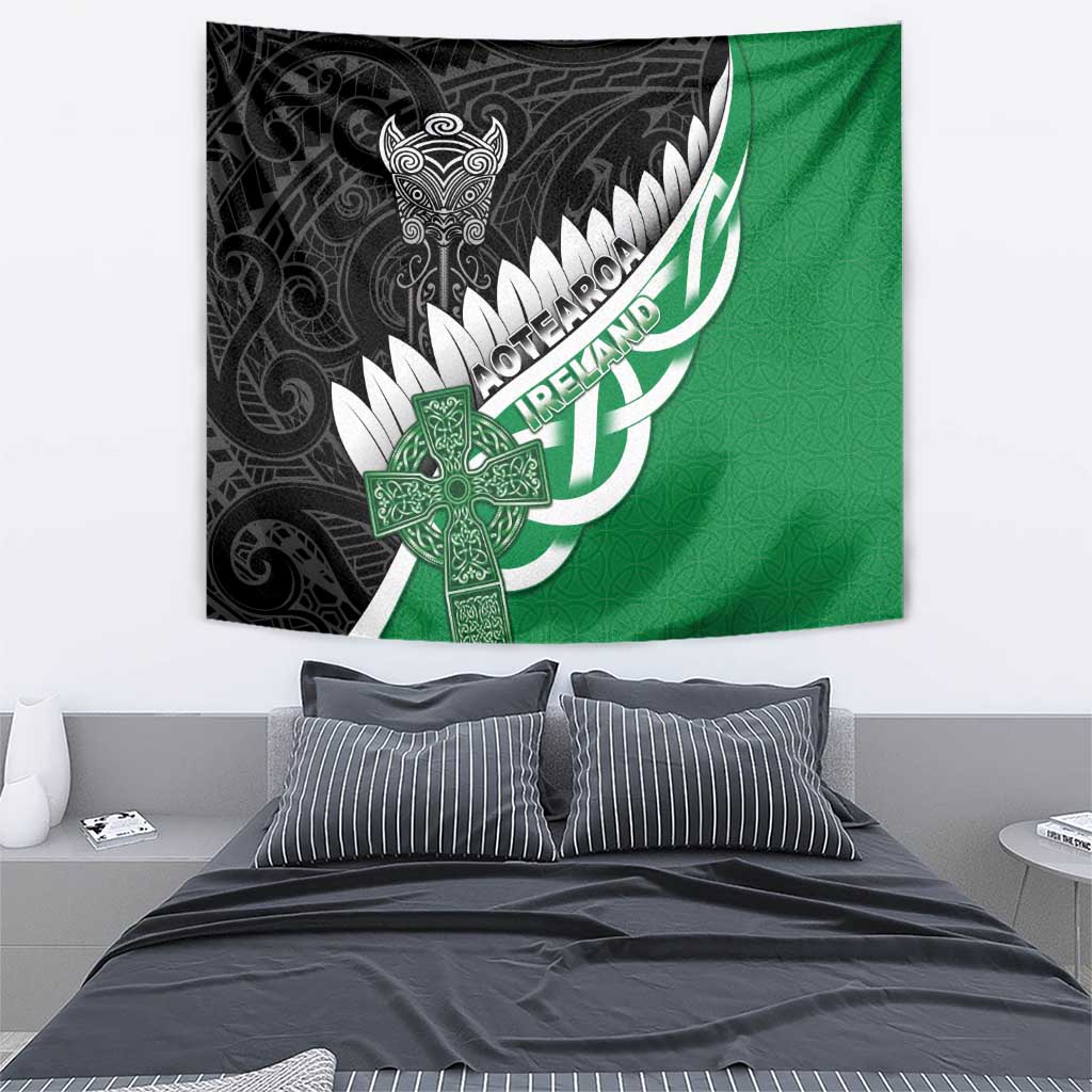 New Zealand And Ireland Rugby Tapestry Silver Fern With Celtic Cross