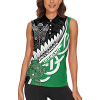 New Zealand And Ireland Rugby Custom Women Sleeveless Polo Shirt Silver Fern With Celtic Cross