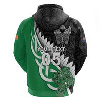 New Zealand And Ireland Rugby Custom Zip Hoodie Silver Fern With Celtic Cross