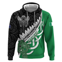 New Zealand And Ireland Rugby Custom Zip Hoodie Silver Fern With Celtic Cross