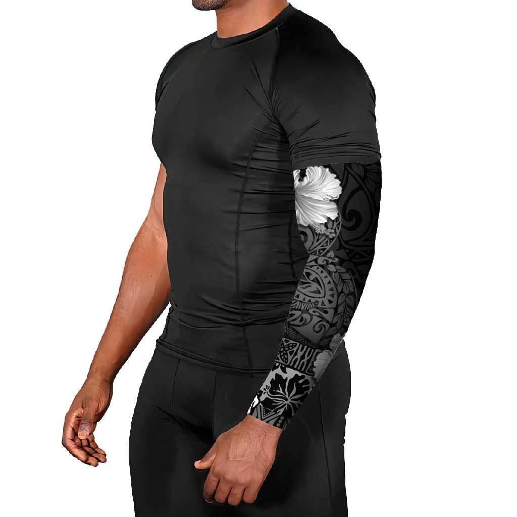 Hawaii Hibiscus With Black Polynesian Pattern Arm Sleeves - Polynesian Pride