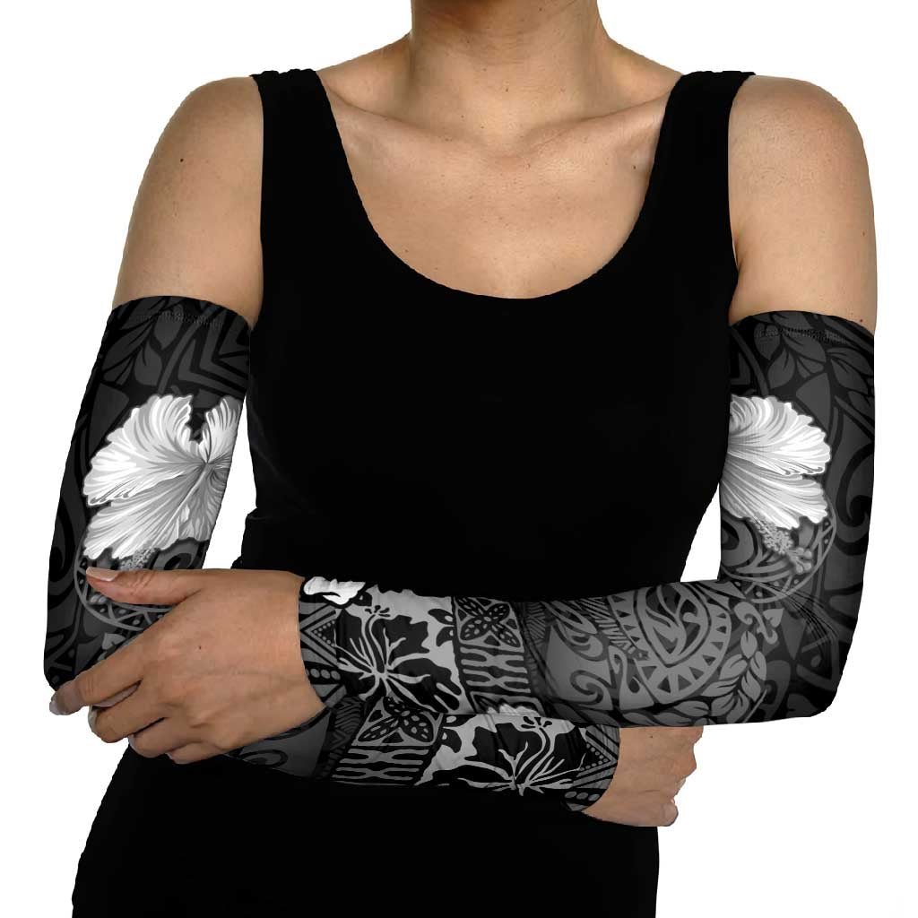 Hawaii Hibiscus With Black Polynesian Pattern Arm Sleeves - Polynesian Pride