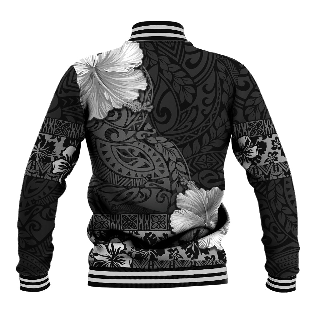 Hawaii Hibiscus With Black Polynesian Pattern Baseball Jacket LT05 - Polynesian Pride