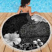 Hawaii Hibiscus With Black Polynesian Pattern Beach Blanket LT05 - Polynesian Pride