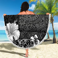 Hawaii Hibiscus With Black Polynesian Pattern Beach Blanket LT05 - Polynesian Pride