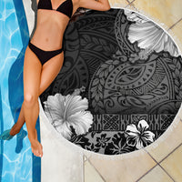 Hawaii Hibiscus With Black Polynesian Pattern Beach Blanket LT05 - Polynesian Pride