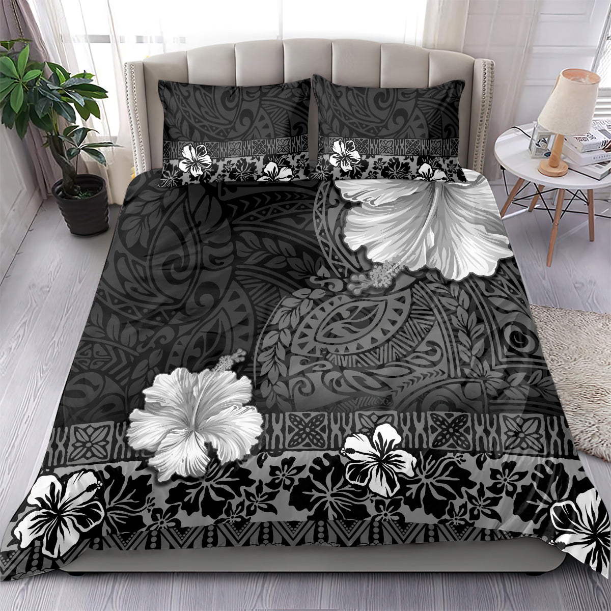 Hawaii Hibiscus With Black Polynesian Pattern Bedding Set LT05 - Polynesian Pride