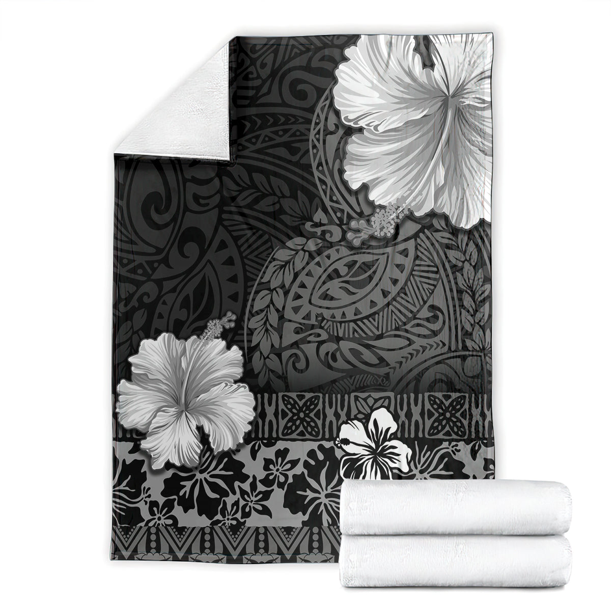 Hawaii Hibiscus With Black Polynesian Pattern Blanket LT05 - Polynesian Pride