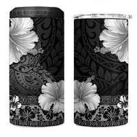 Hawaii Hibiscus With Black Polynesian Pattern 4 in 1 Can Cooler Tumbler