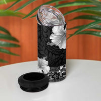 Hawaii Hibiscus With Black Polynesian Pattern 4 in 1 Can Cooler Tumbler