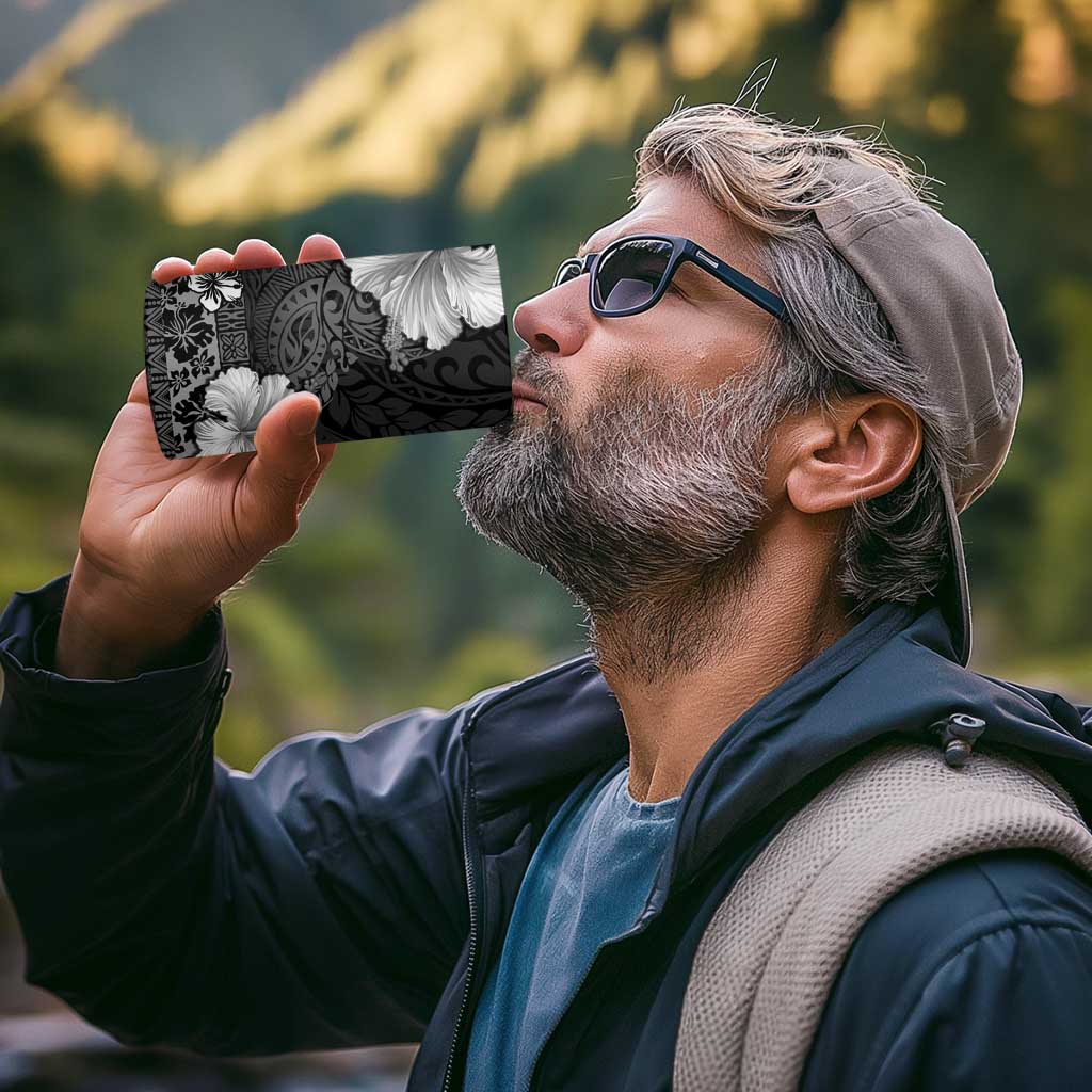 Hawaii Hibiscus With Black Polynesian Pattern 4 in 1 Can Cooler Tumbler