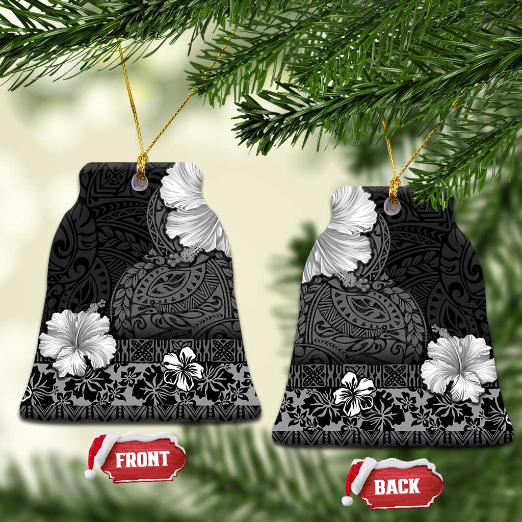 Hawaii Hibiscus With Black Polynesian Pattern Ceramic Ornament LT05 Bell Flake Black - Polynesian Pride
