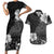 Hawaii Hibiscus With Black Polynesian Pattern Couples Matching Short Sleeve Bodycon Dress and Hawaiian Shirt