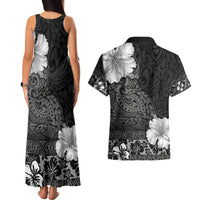 Hawaii Hibiscus With Black Polynesian Pattern Couples Matching Tank Maxi Dress and Hawaiian Shirt LT05 - Polynesian Pride