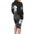 Hawaii Hibiscus With Black Polynesian Pattern Family Matching Long Sleeve Bodycon Dress and Hawaiian Shirt