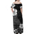 Hawaii Hibiscus With Black Polynesian Pattern Family Matching Off Shoulder Maxi Dress and Hawaiian Shirt