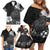 Hawaii Hibiscus With Black Polynesian Pattern Family Matching Off Shoulder Short Dress and Hawaiian Shirt