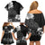 Hawaii Hibiscus With Black Polynesian Pattern Family Matching Off Shoulder Short Dress and Hawaiian Shirt