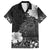 Hawaii Hibiscus With Black Polynesian Pattern Family Matching Off Shoulder Short Dress and Hawaiian Shirt