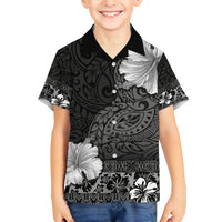 Hawaii Hibiscus With Black Polynesian Pattern Family Matching Puletasi and Hawaiian Shirt