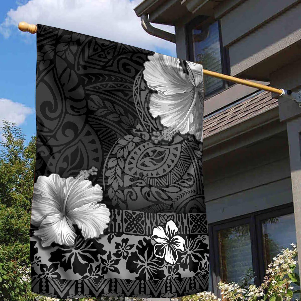 Hawaii Hibiscus With Black Polynesian Pattern Garden Flag LT05 - Polynesian Pride