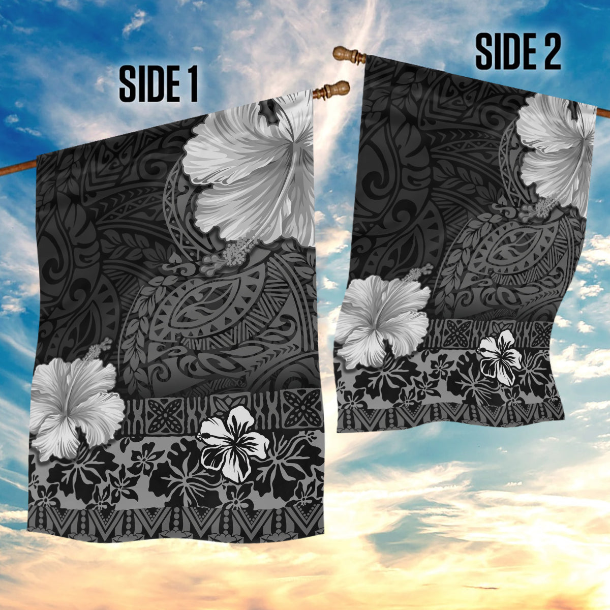Hawaii Hibiscus With Black Polynesian Pattern Garden Flag LT05 - Polynesian Pride