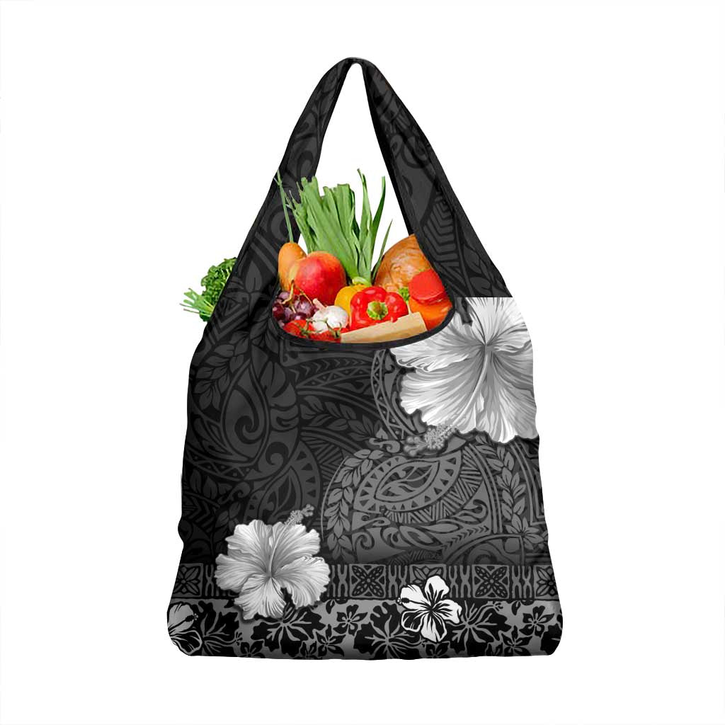 Hawaii Hibiscus With Black Polynesian Pattern Grocery Bag LT05 1-pack One Size Black - Polynesian Pride