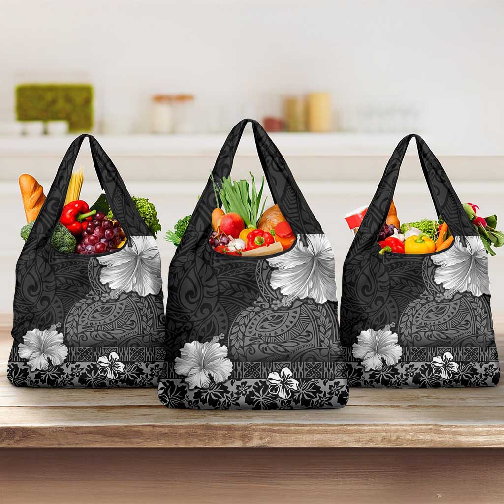Hawaii Hibiscus With Black Polynesian Pattern Grocery Bag LT05 3-pack One Size Black - Polynesian Pride