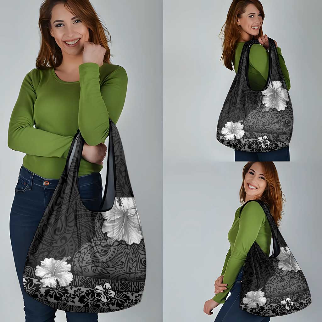 Hawaii Hibiscus With Black Polynesian Pattern Grocery Bag LT05 - Polynesian Pride