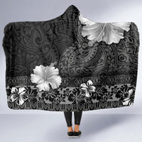 Hawaii Hibiscus With Black Polynesian Pattern Hooded Blanket LT05 - Polynesian Pride