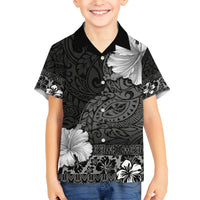 Hawaii Hibiscus With Black Polynesian Pattern Kid Hawaiian Shirt