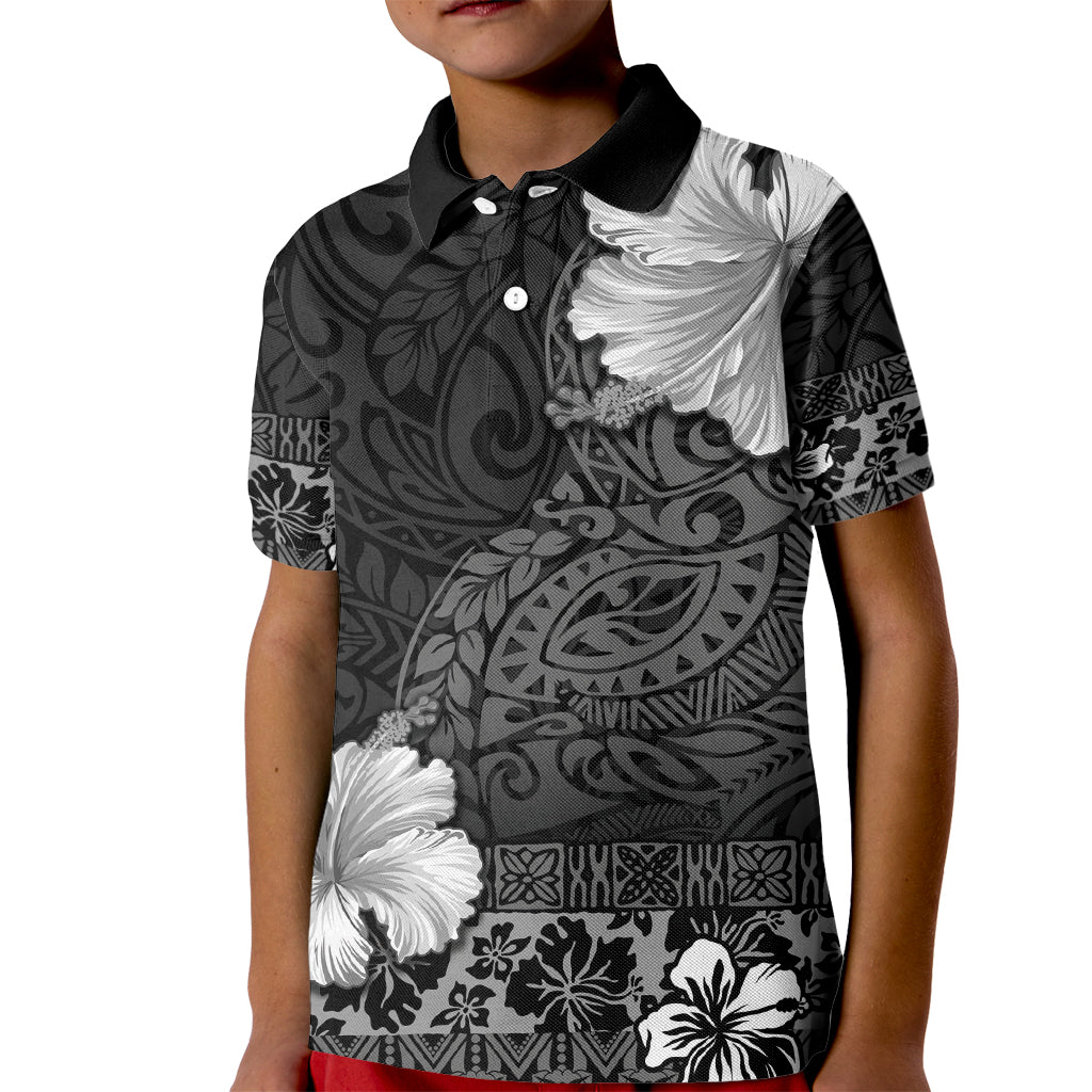 Hawaii Hibiscus With Black Polynesian Pattern Kid Polo Shirt