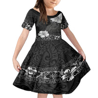 Hawaii Hibiscus With Black Polynesian Pattern Kid Short Sleeve Dress LT05 KID Black - Polynesian Pride