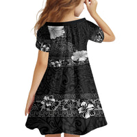 Hawaii Hibiscus With Black Polynesian Pattern Kid Short Sleeve Dress LT05 - Polynesian Pride
