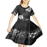 Hawaii Hibiscus With Black Polynesian Pattern Kid Short Sleeve Dress LT05 - Polynesian Pride