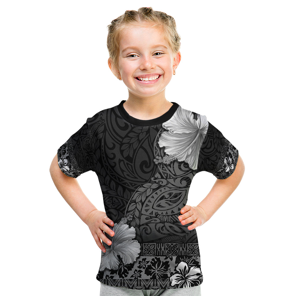 Hawaii Hibiscus With Black Polynesian Pattern Kid T Shirt