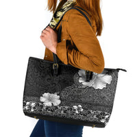 Hawaii Hibiscus With Black Polynesian Pattern Leather Tote Bag LT05 Black - Polynesian Pride