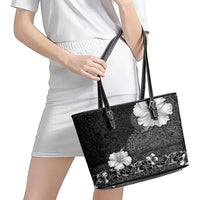 Hawaii Hibiscus With Black Polynesian Pattern Leather Tote Bag LT05 - Polynesian Pride