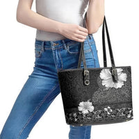 Hawaii Hibiscus With Black Polynesian Pattern Leather Tote Bag LT05 - Polynesian Pride