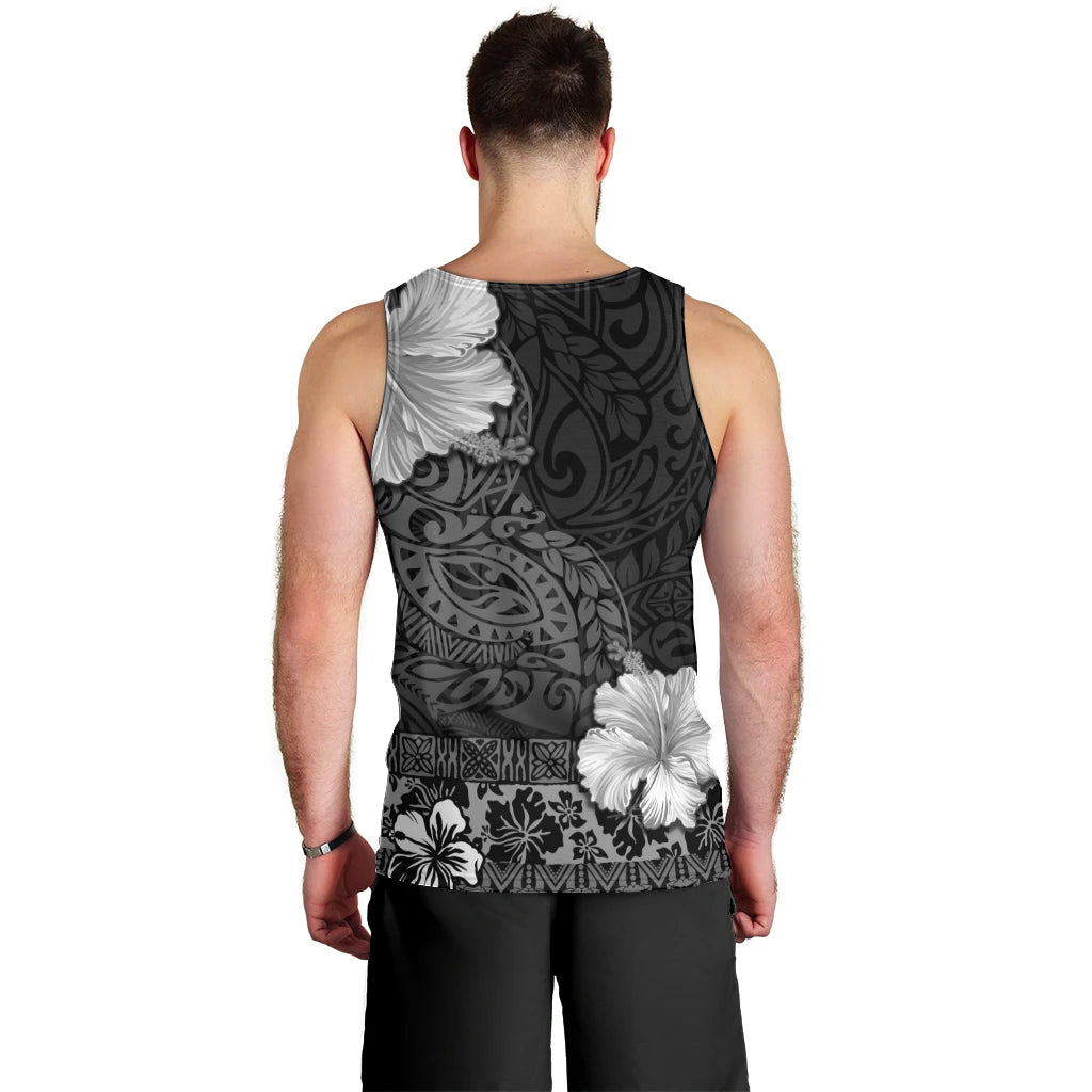 Hawaii Hibiscus With Black Polynesian Pattern Men Tank Top LT05 - Polynesian Pride