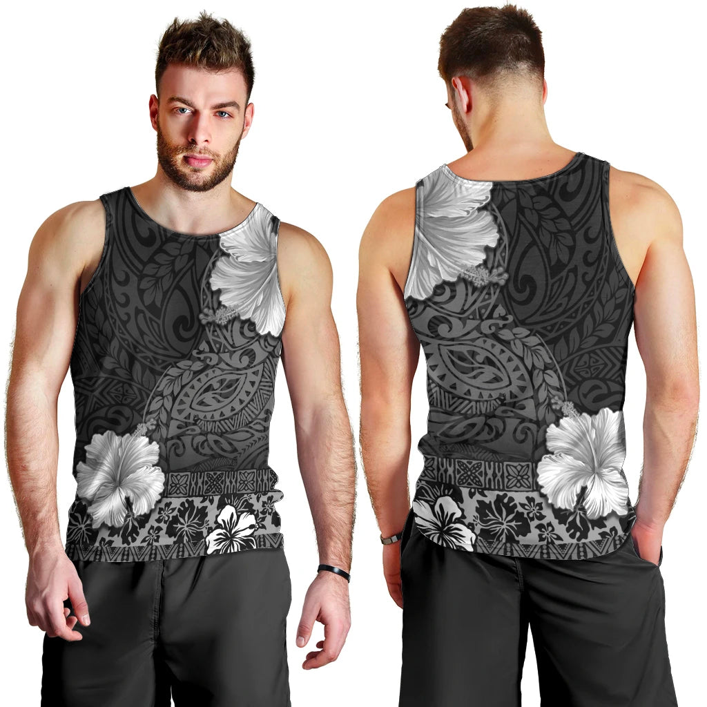Hawaii Hibiscus With Black Polynesian Pattern Men Tank Top LT05 - Polynesian Pride