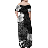Hawaii Hibiscus With Black Polynesian Pattern Off Shoulder Maxi Dress LT05 - Polynesian Pride
