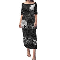 Hawaii Hibiscus With Black Polynesian Pattern Puletasi LT05 Long Dress Black - Polynesian Pride
