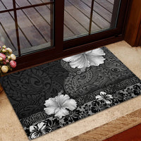 Hawaii Hibiscus With Black Polynesian Pattern Rubber Doormat LT05 - Polynesian Pride