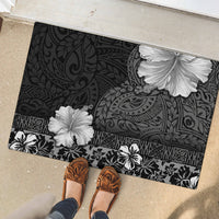 Hawaii Hibiscus With Black Polynesian Pattern Rubber Doormat LT05 - Polynesian Pride