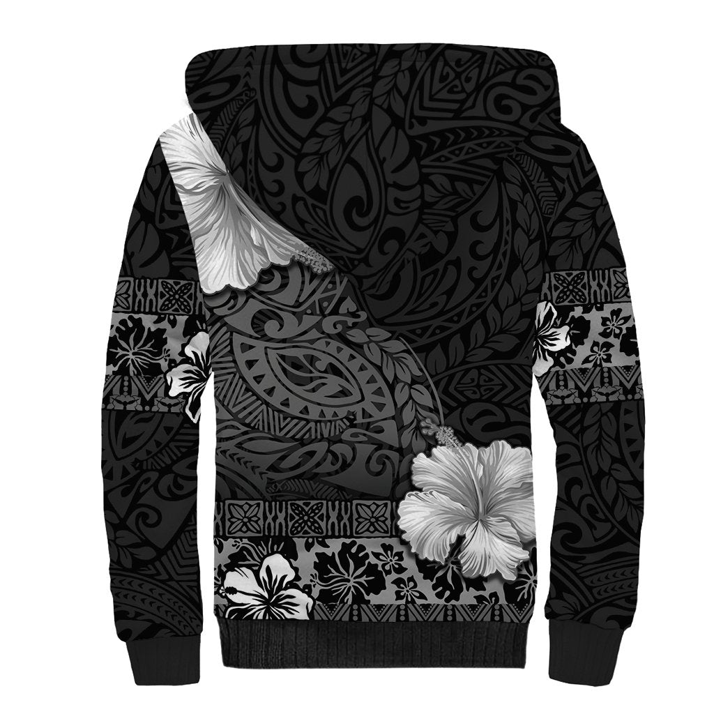 Hawaii Hibiscus With Black Polynesian Pattern Sherpa Hoodie LT05 - Polynesian Pride