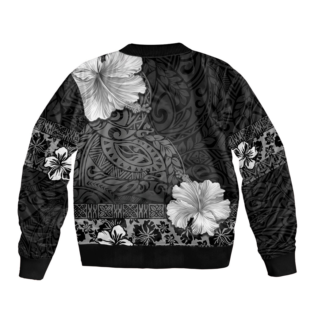 Hawaii Hibiscus With Black Polynesian Pattern Sleeve Zip Bomber Jacket LT05 - Polynesian Pride