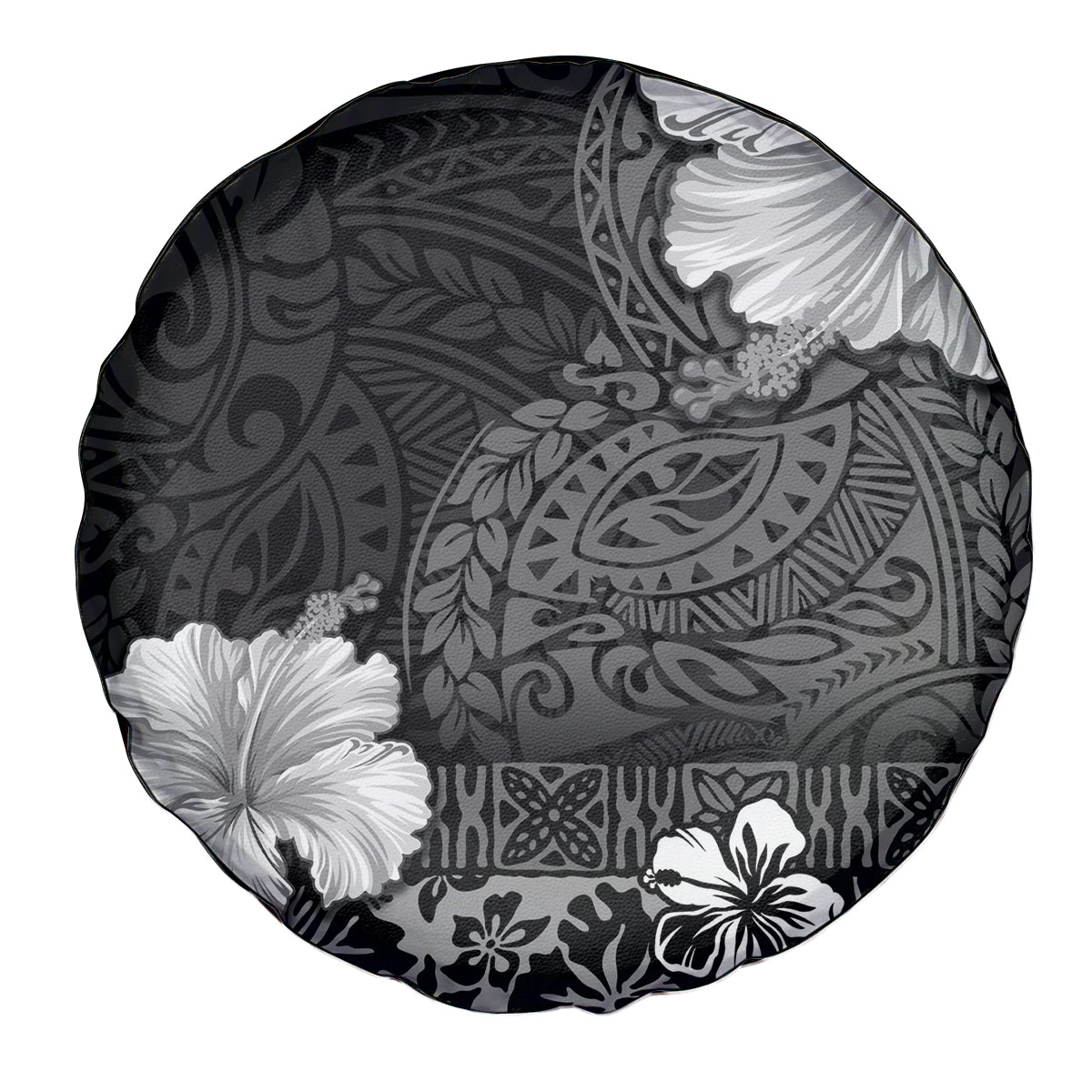 Hawaii Hibiscus With Black Polynesian Pattern Spare Tire Cover LT05 - Polynesian Pride