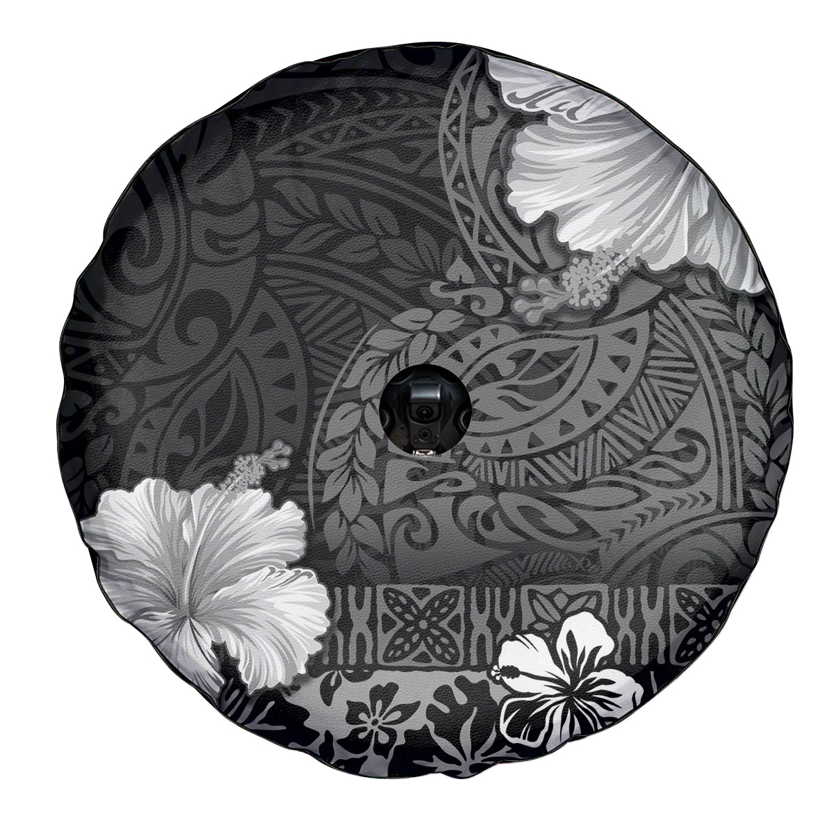 Hawaii Hibiscus With Black Polynesian Pattern Spare Tire Cover LT05 - Polynesian Pride