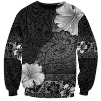 Hawaii Hibiscus With Black Polynesian Pattern Sweatshirt LT05 Unisex Black - Polynesian Pride
